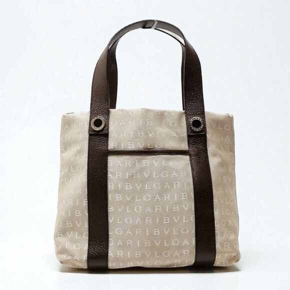 Bvlgari Beige Canvas Tote Bag with Brown Leather Trim Logo Shoulder  2553364 - Picture 3 of 8